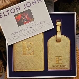 Gold Elton John Passport Holder and Luggage Tag Set